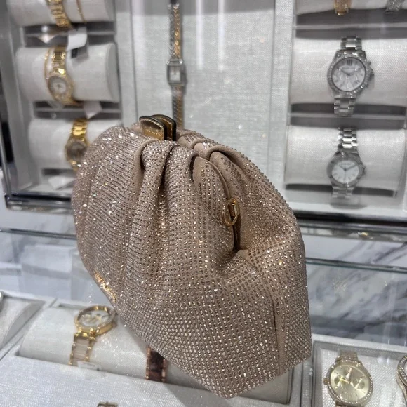 NWT MICHAEL MICHAEL KORS Nola Small Crystal Clutch Chain Crossbody pale gold - Picture 4 of 10